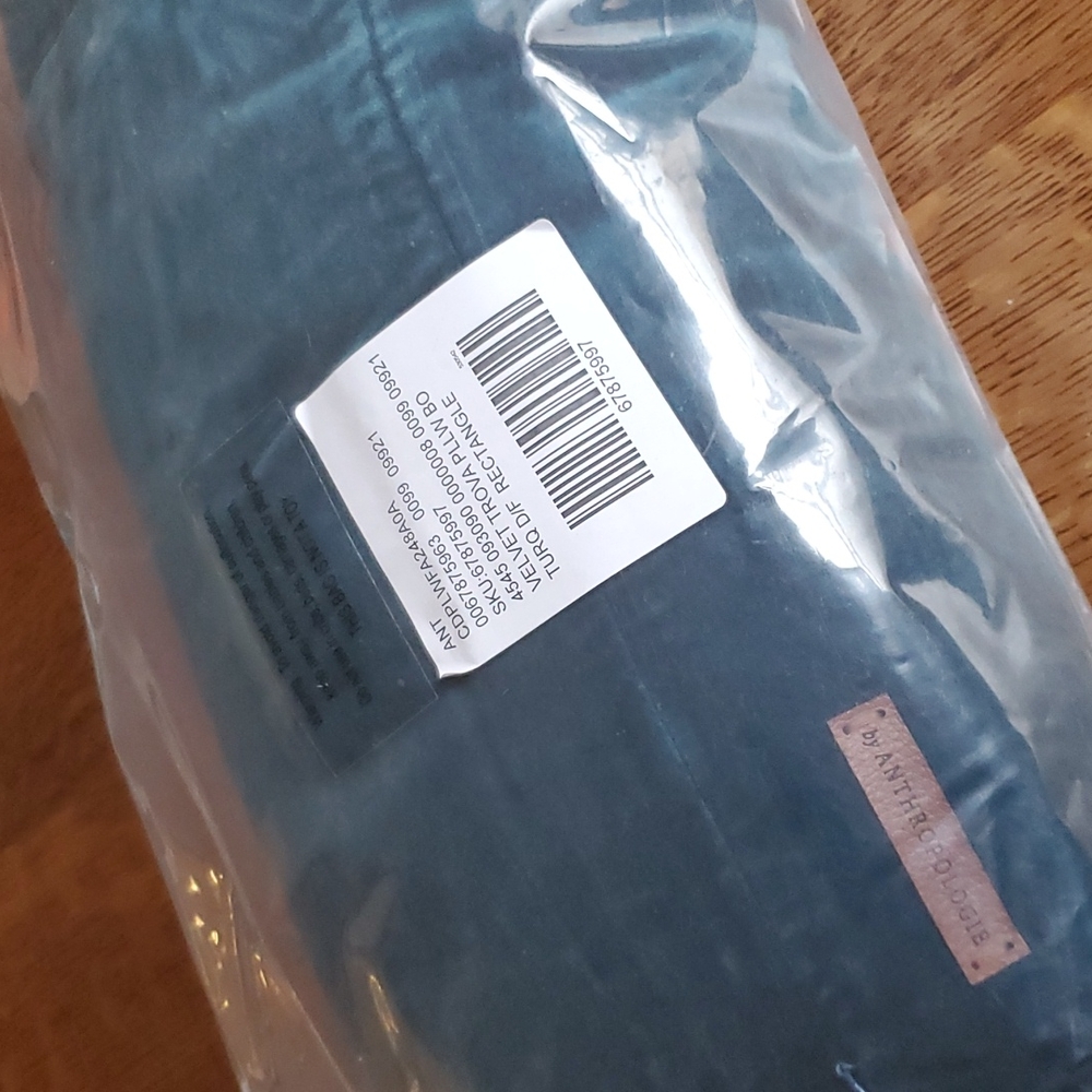 Anthropologie Velvet Trova Bolster Pillow - deep turquoise blue - Picture 10 of 12